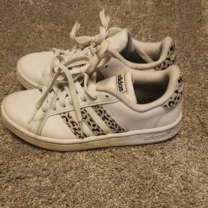 Adidas White and Black Sneakers with Animal Print Accents